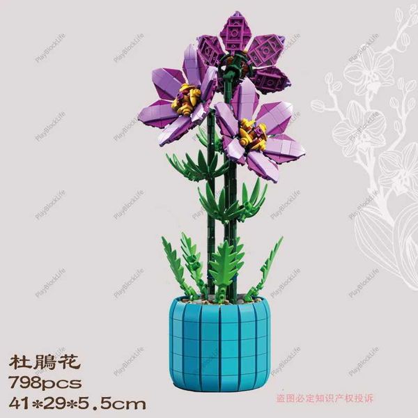 Blocks Blocks Simulação Criativa Série de flores da Morning Glory em casa Decorações de flores secas Bloco de construção Bricks Toys Gifts H