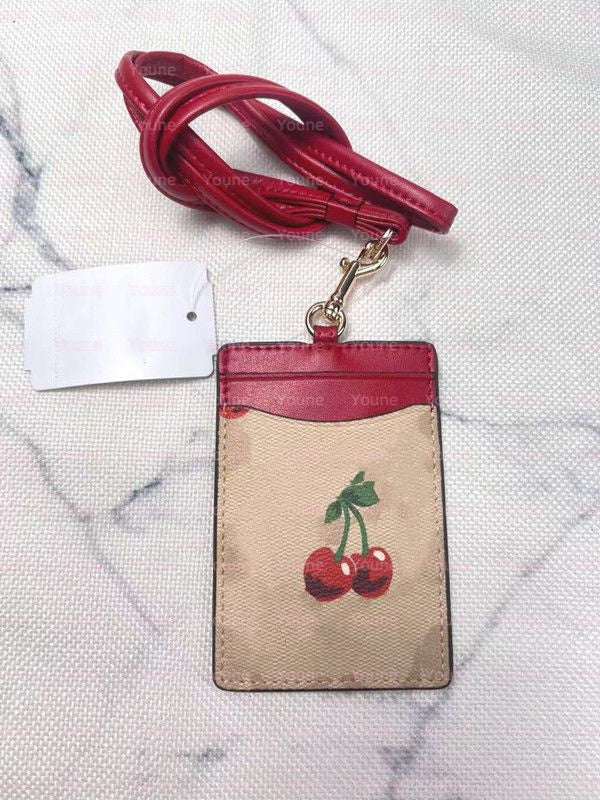 Cherry Badge Holder Designers Lanyards for Name Tags Work ID card Case key ring Keychain Co ch Fashion Women Men Credit Card Holder Coin Purse Walle