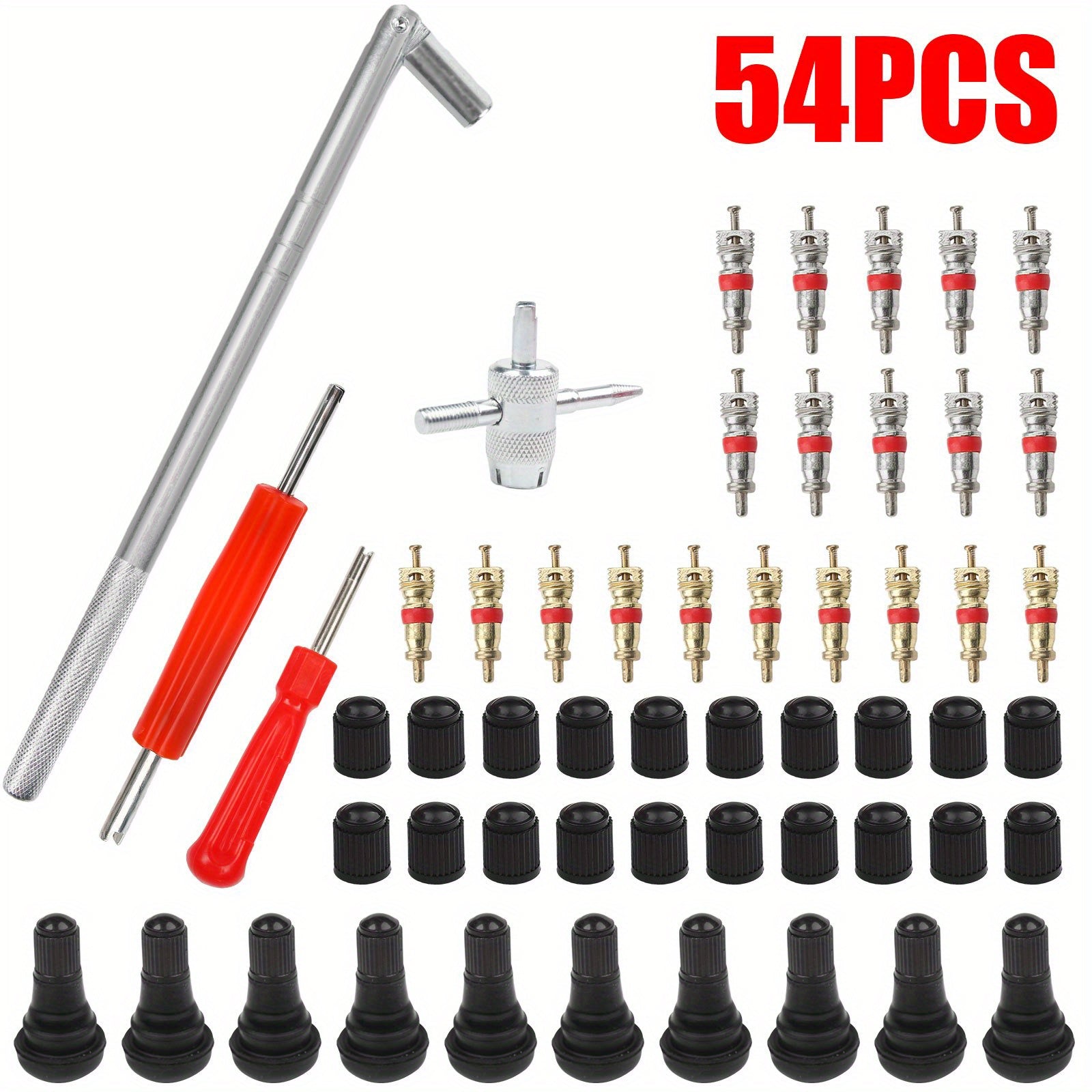 TEMU 54pcs Tire Valve Stem Removal Tool Kit, Valve Stem Puller Installer Tool, Tire Valve Remover Installer Tool, Tire Repair Tool