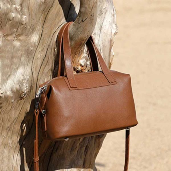 Burminsa Retro Genuine Leather Boston Shoulder Bags For Women 2025 Luxury Designer Crossbody Purses Pillow Tote Ladies HandbagsC241216