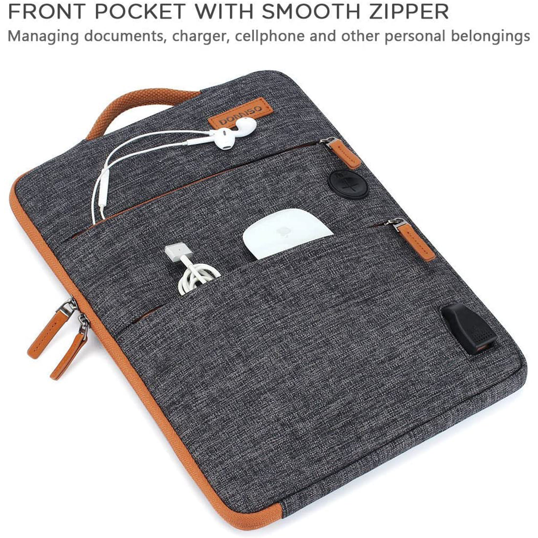 DOMISO 11 13 14 15.6 17.3 Inch Waterproof Bag Polyester with USB Charging Port Headphone Hole Notebook Laptop Sleeve 4
