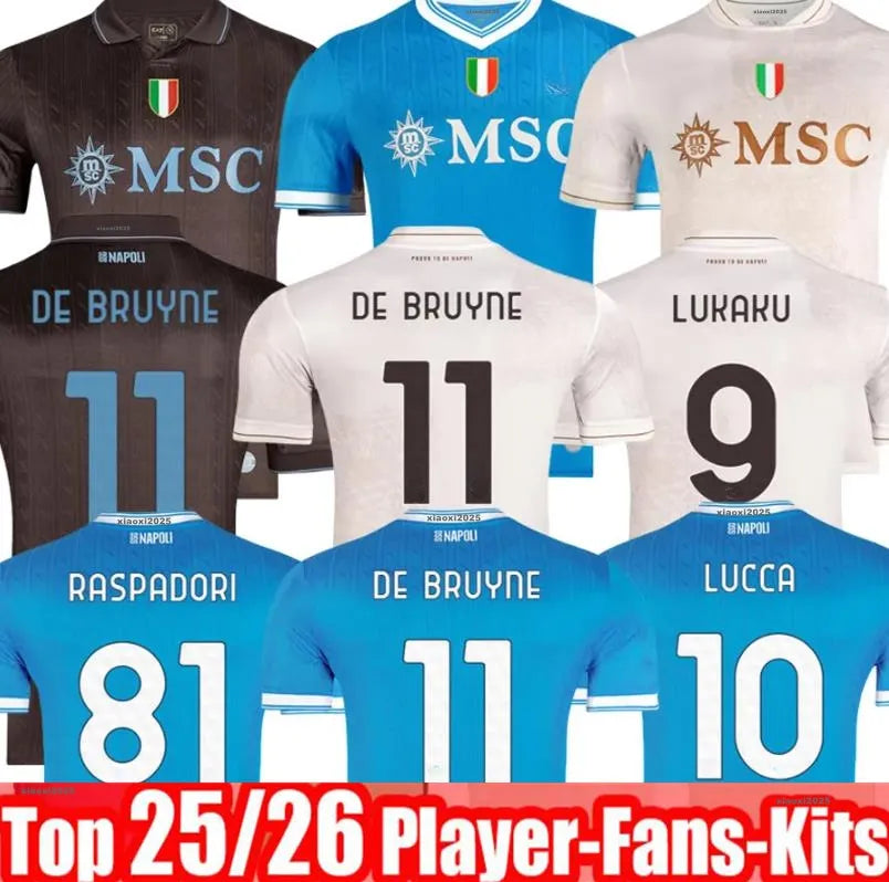 LUKAKU DE BRUYNE Napoli 25 26 soccer jerseys Maglia LANG LUCCA Naples 2026 BEUKEMA NERES Football Shirts McTOMINAY Napoli jersey top kit men kids Tr