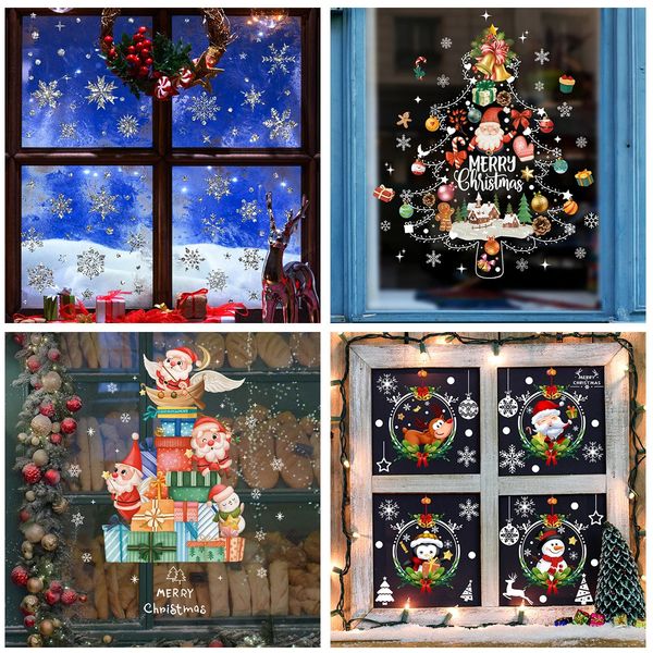 Window Stickers Christmas Tree Santa Claus Snow Glass Decal Year Holiday Decoration Static Electricity Sticker 241107