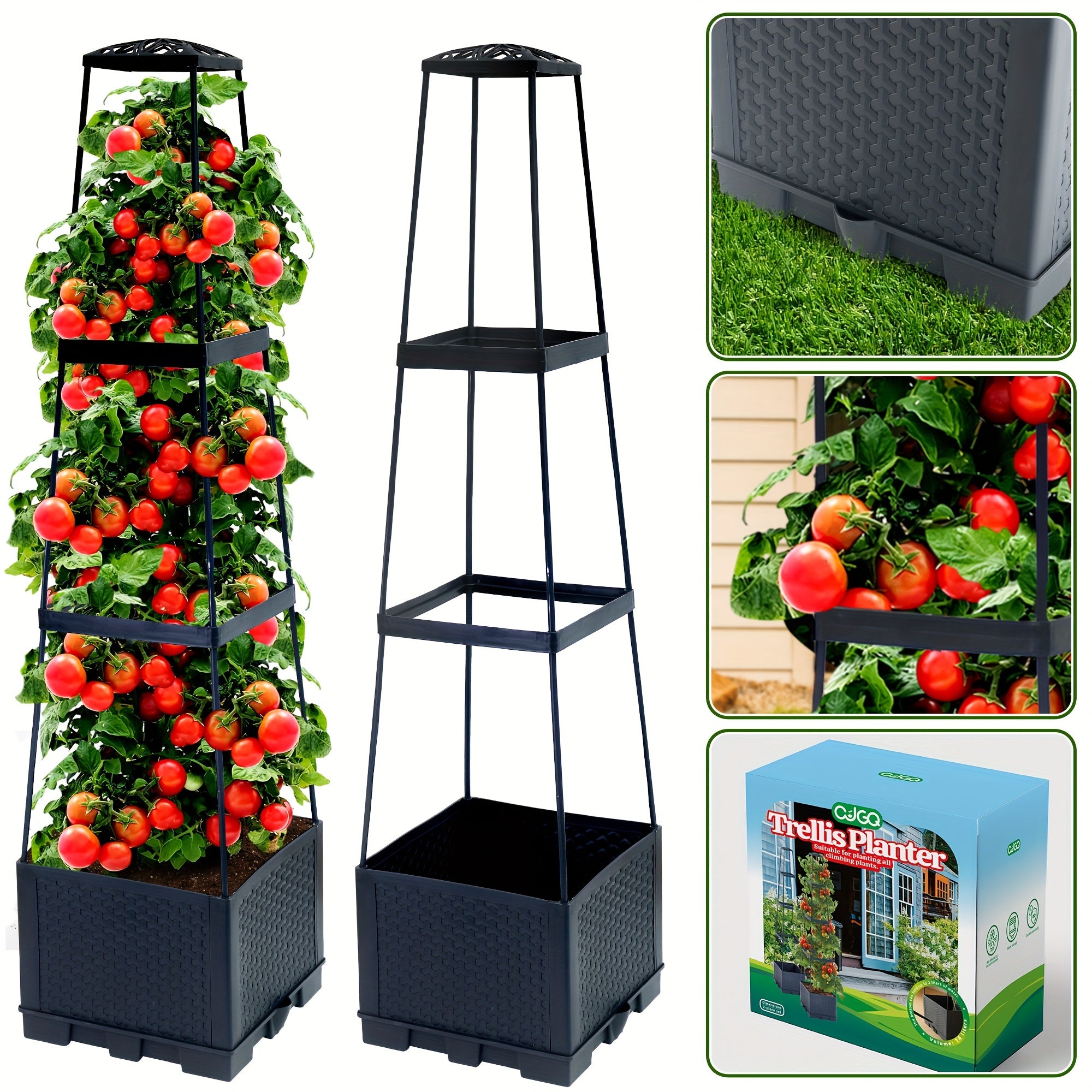 TEMU Garden Indoor And Outdoor 2 Pack 44.8" Tomato Planting Box With Grid Self-watering Tomato Cage With Trapezoidal Grid For Climbing Plants