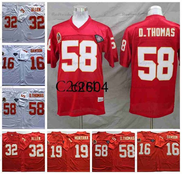 GC2604 Vintage Mens 75th 58 Derrick Thomas Football Jerseys 16 Len Dawson 19 Joe Montana 32 Marcus Allen Stitched Shirts Red M-XXXL