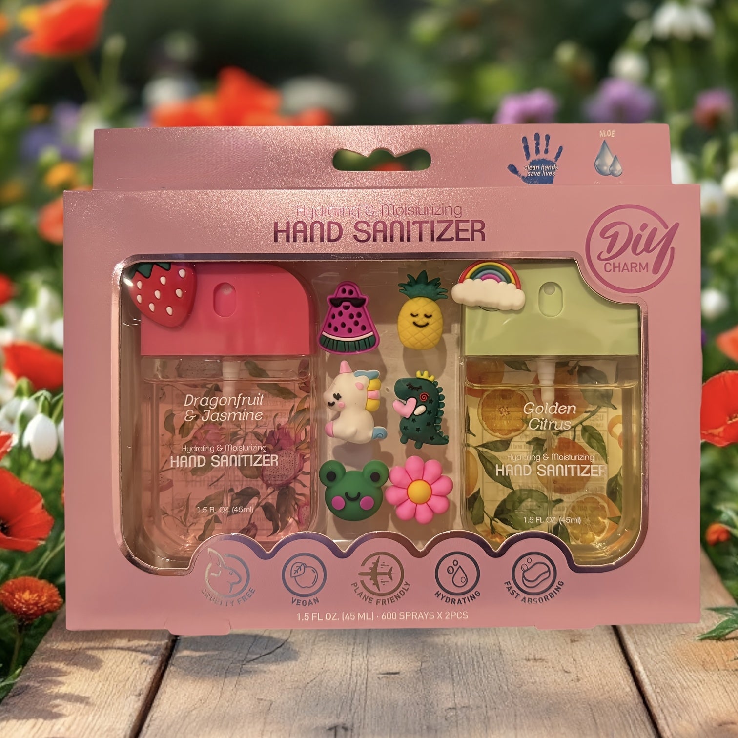 TEMU 2pcs Set Of Perfume Liquid Hand Sanitizer Spray Set 1.5ozx2 With 8 Diy Charms, Up To 600 Sprays Per Bottle, Compact, Travel-friendly Size, Fits