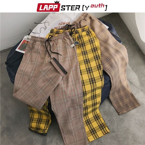 Men&#039;s Pants LAPPSTER-Youth Streetwear Black Plaid Pants Men Joggers Mens Straight Harem Pants Men Korean Hip Hop Trousers Plus Size 230