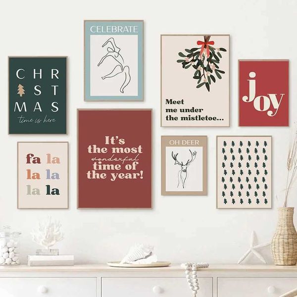 High Quality Celebrating Christmas tree deer holly mistletoe joy beautiful moments posters prints canvases wall art living room decoration T