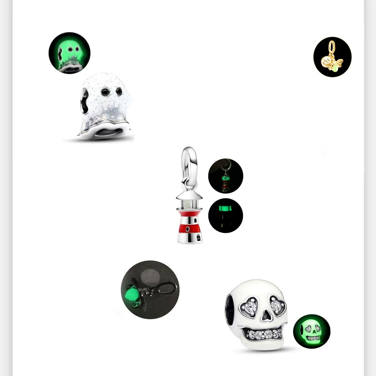 Charms Bracelet Charm:Limited edition luminous accessory firefly lighthouse skull Charm Suitable for Women&#039;s Bracelet DIY Charm Christmas Valen