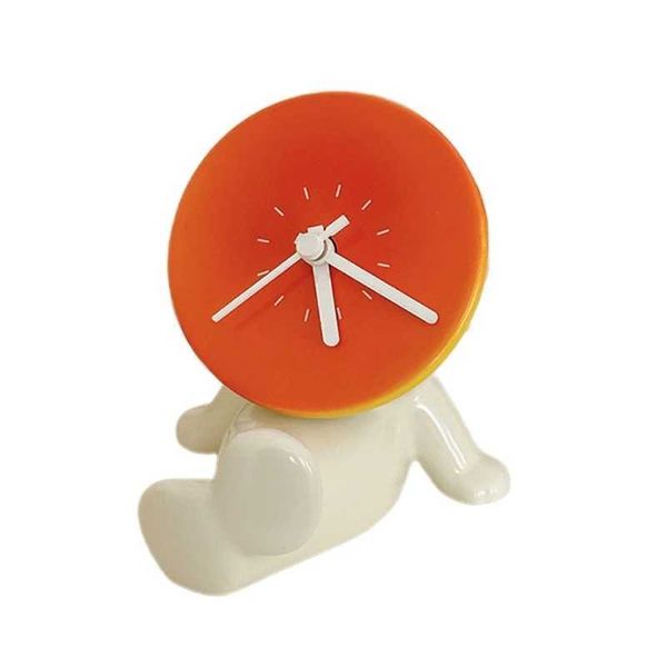Quiet Ceramics Table Clock with Cute Sunset Statue Figure Battery Operated Desktop Clock Ornament Living Room Drop Shipping Y240904