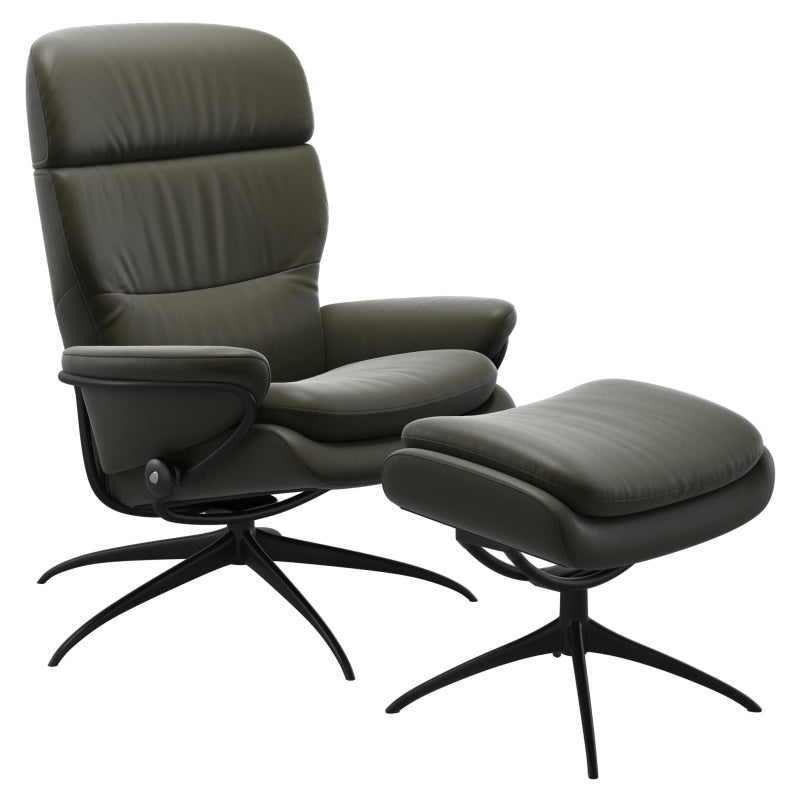 Stressless Rome With Adjustable Headrest Chair and Footstool Star Base - High Base - Noblesse Leather