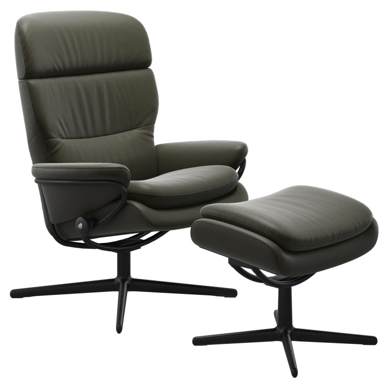 Stressless Rome With Adjustable Headrest Chair and Footstool Urban Cross Base - High Base - Batick Leather