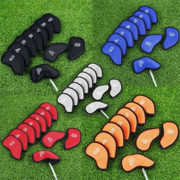 10Pcs (3456789ASP) Neoprene Mesh Golf Club Head Covers Set Number Printed Zipper Closure Iron Headcover AccessoriesXJ240828