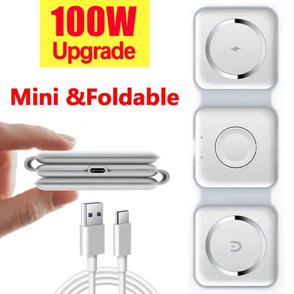 100W 3 in 1 Magnetic Charger Pad Stand for iPhone 15 14 13 12Pro Max iWatch Fast Wireless Charging Dock Station
