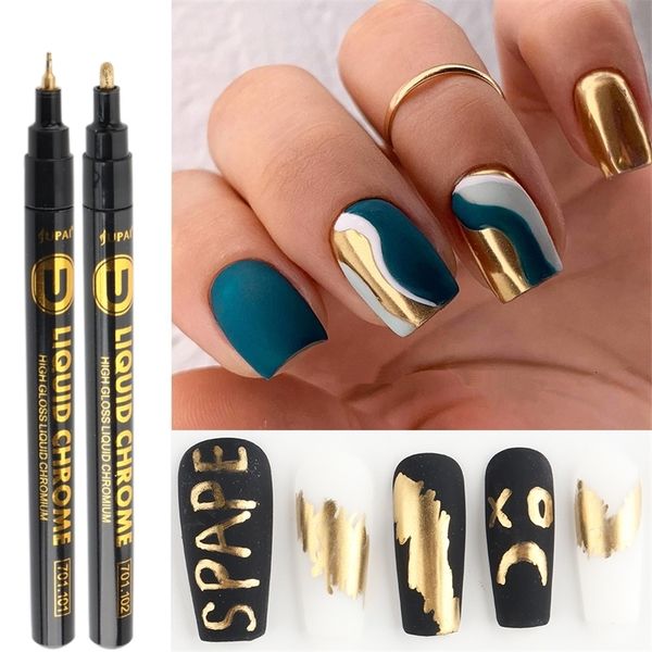 Nail Polish Chrome Gold Gel Nail Polish Pen Graffiti Wave Painting Marker Pen Waterproof Liner For Manicure Professional Tools Supply NT704