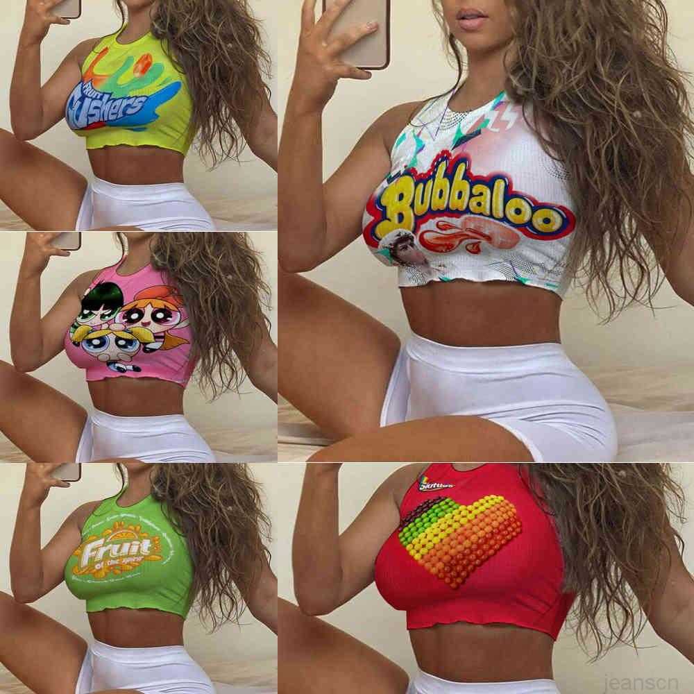 Designer tank top with cartoon printing positioning print lace camisole woman cotton tanks tops fashions bustier