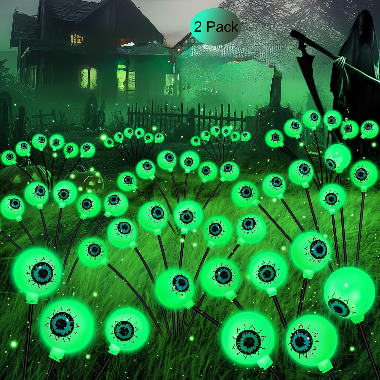 TEMU Solar Swing Eyeball Light With 6led Solar Bulb - Halloween Themed Outdoor Garden Decoration, Yard Durable Plastic Floor Pile Installation, Lawn