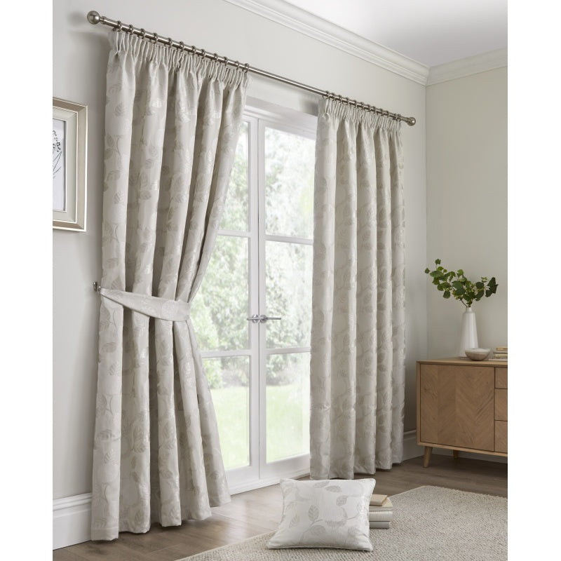 Curtina Bramford Jacquard Lined Tape Top Curtains - Natural - 66x72