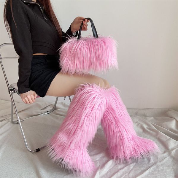 New Knee High Snow Boots, Handbag, Plush Water Imitation Wool Set, Punk Style, Spicy Girl Style