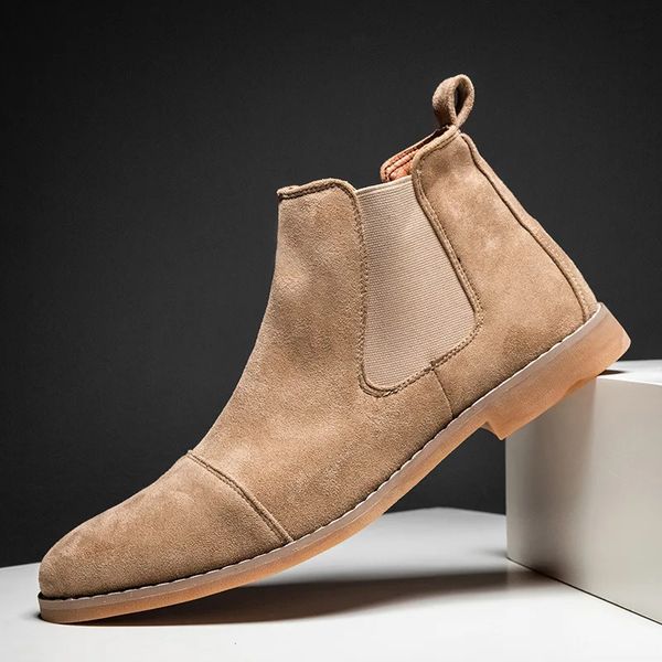 Fashionable yellow Chelsea boots mens Pointed comfortable dress boots mens sliding in mens suede shoes Zapatos Hombre casual 224 240926