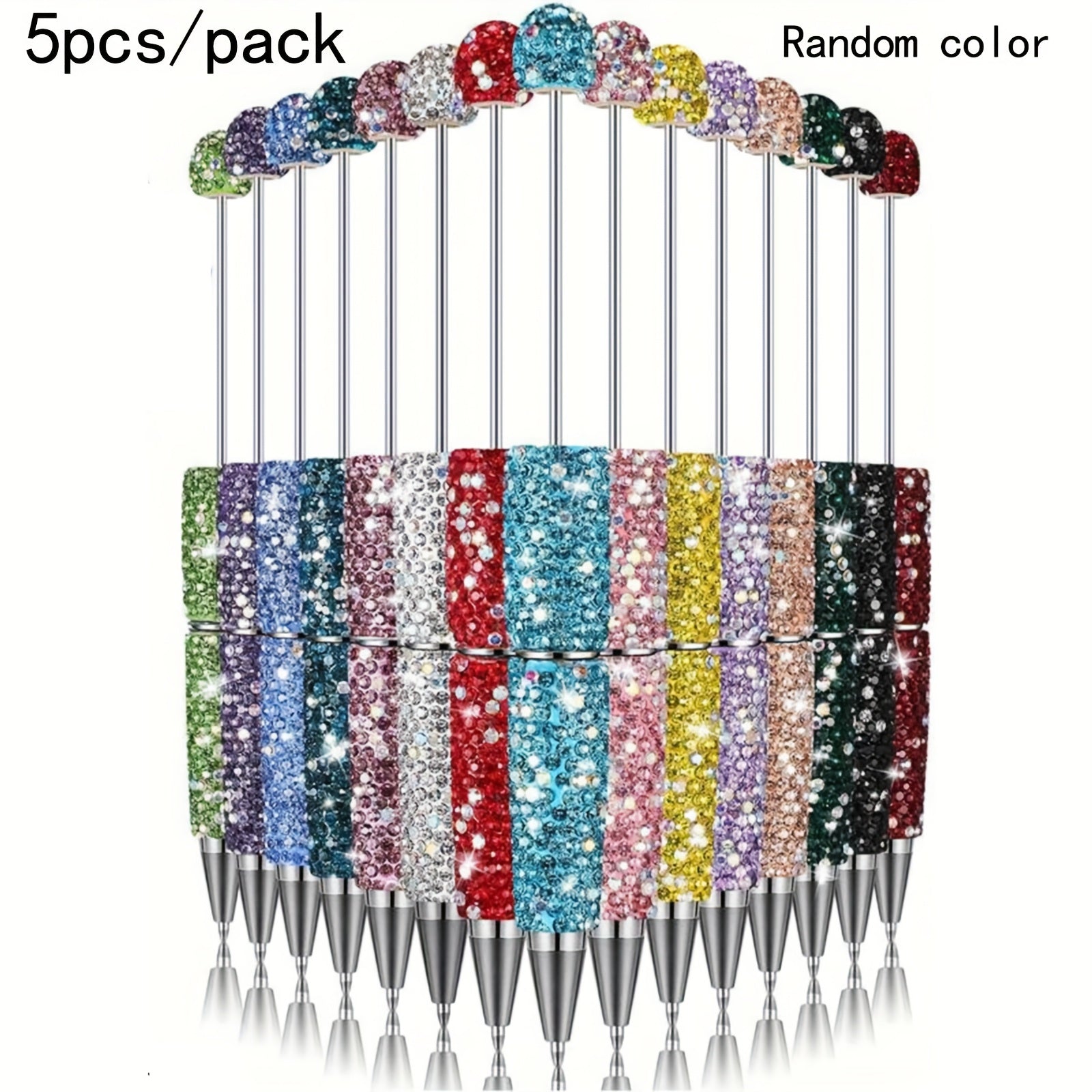 TEMU 5pcs Glitter Bead Pens - Sparkling & Diamond Bead Ballpoint Pens With Glittery Tips, Multicolor (pink, Blue, Green, Purple, Black) - Elegant