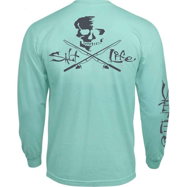 Long Sleeve Shirts for Men sweatshirt Salt Life Skull and Poles Long Sleeve Classic Fit Shirt T shirt Tee Streetwear Casual tops clothes