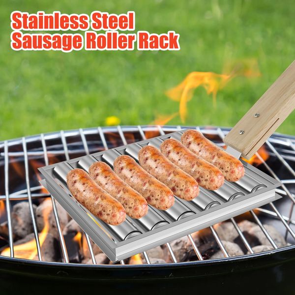BBQ Tools Accessories Dog Roller Griller Stainless Steel Sausage Rack Grill Tool Outdoor Camping Kitchen Gadgets 231018