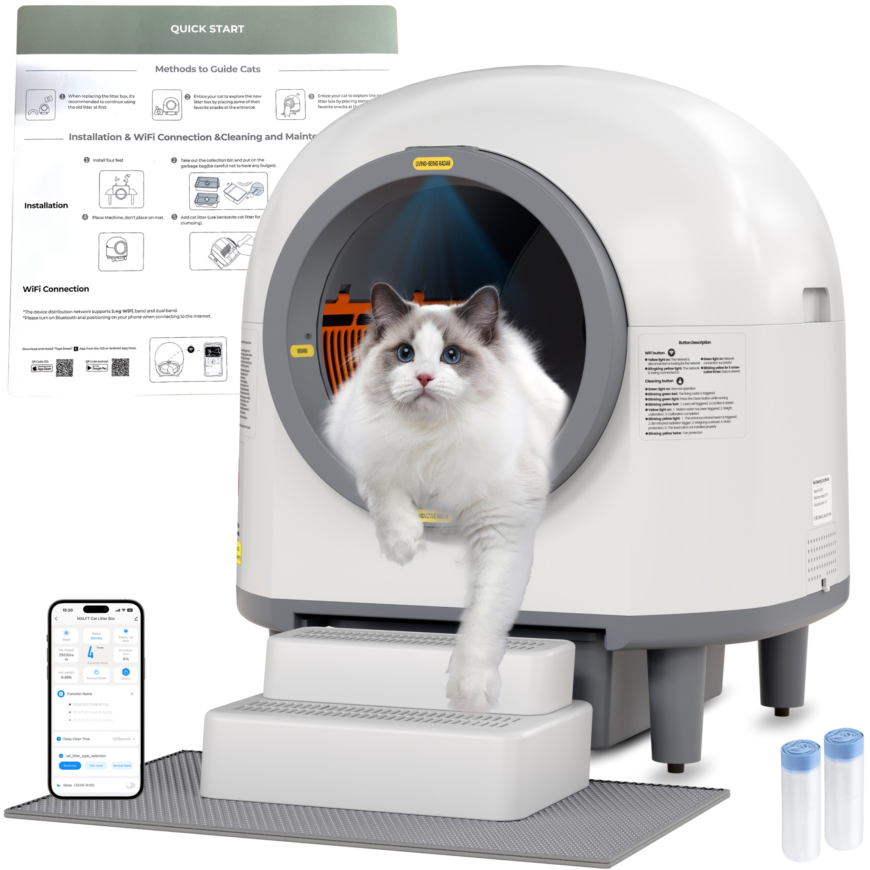 TEMU Self-cleaning Litter Box, 90l Automatic Cat Litter Box For Multiple Cats With Triple Safety Protection, Ultra Cleaning -odor Removal, 10l Waste