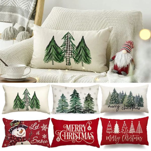 Merry Christmas Decorative Pillow Cover 30x50cm Linen Throw Pillowcase Decorations Home Decor Bedroom Cushion 241111