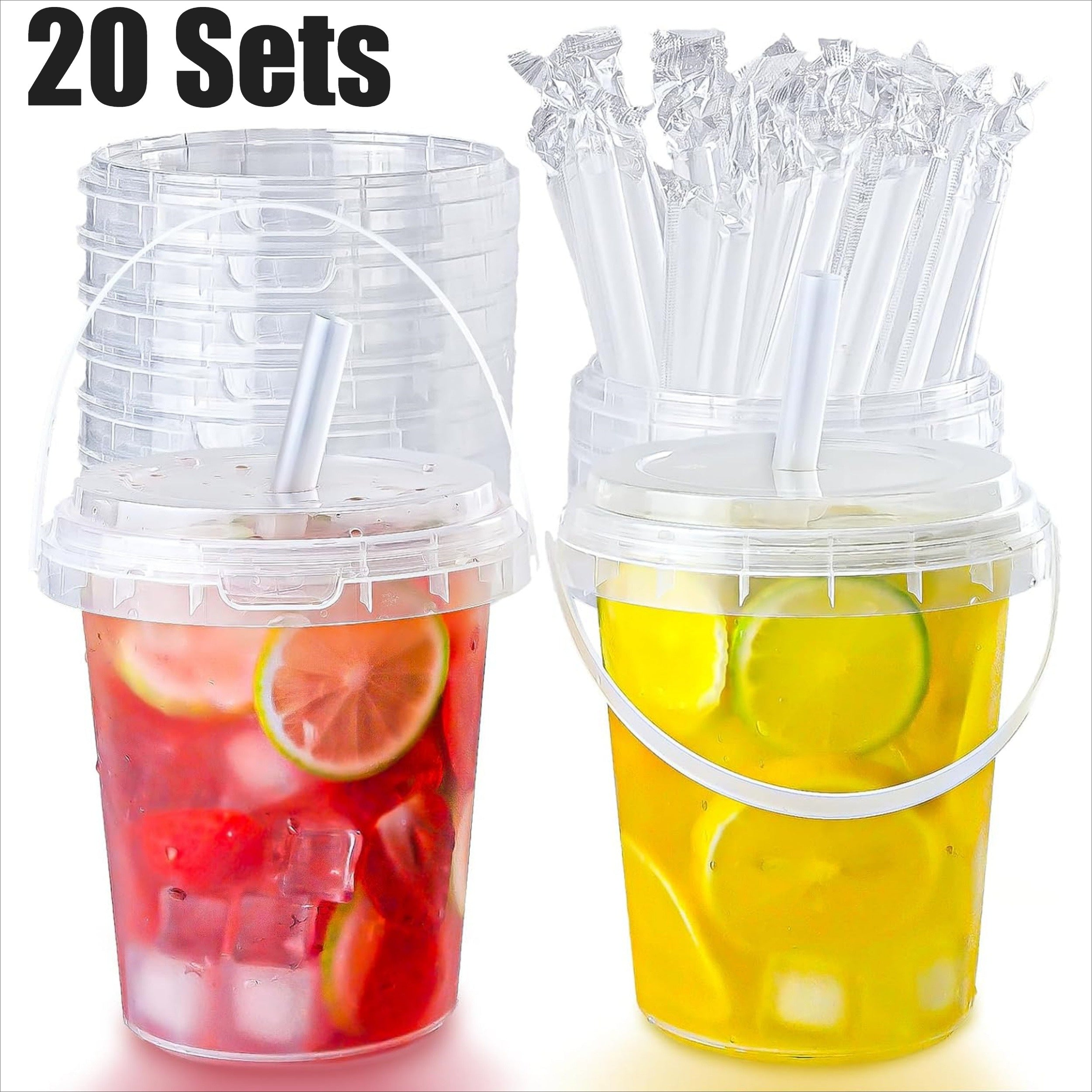 TEMU 20 Sets Of Transparent Plastic Containers With Covers And Grips - Sturdy, Leak-resistant, Ideal For Households, Bars, Tea Houses, Coffee Shops,
