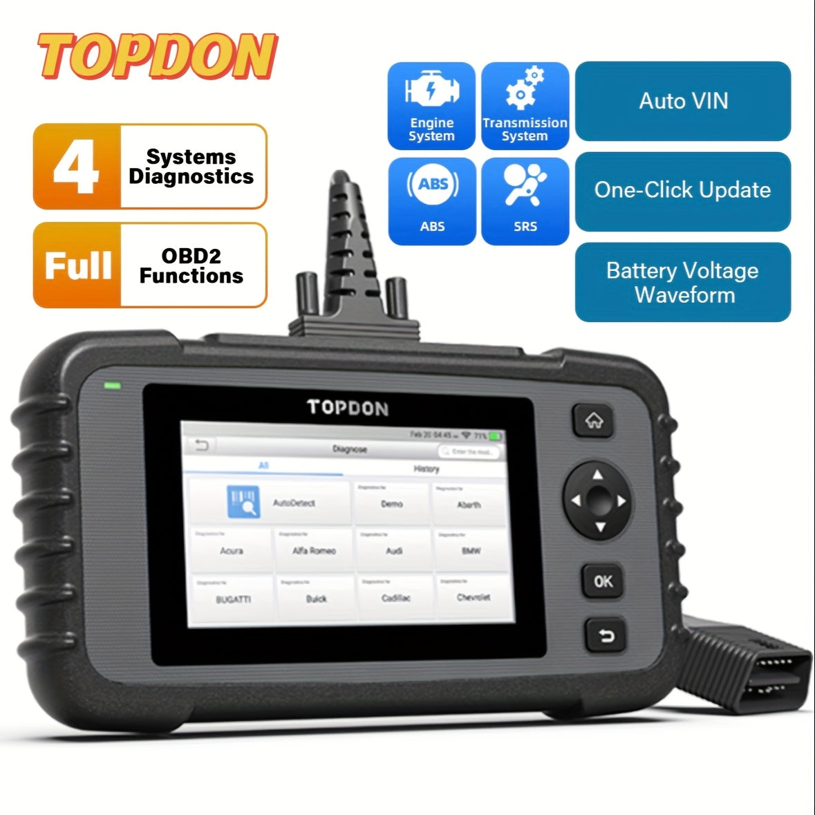 TEMU 2025 Topdon Scanner Engine Abs Srs Transmission Diagnostics Tool, Oil-throttle-sas-tpms-bms-epb Reset Car Scanner, Free Upgrade For Diy, Check
