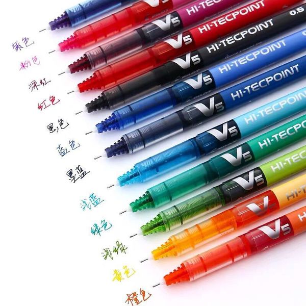 Gel Pens 6-12pcs Japan Pilot V5 Hi Tecpoint Straight Liquid Roller Pen Large Capacity Quick-drying Ink 0.5mm Needle Tip Black Red Blue 23072