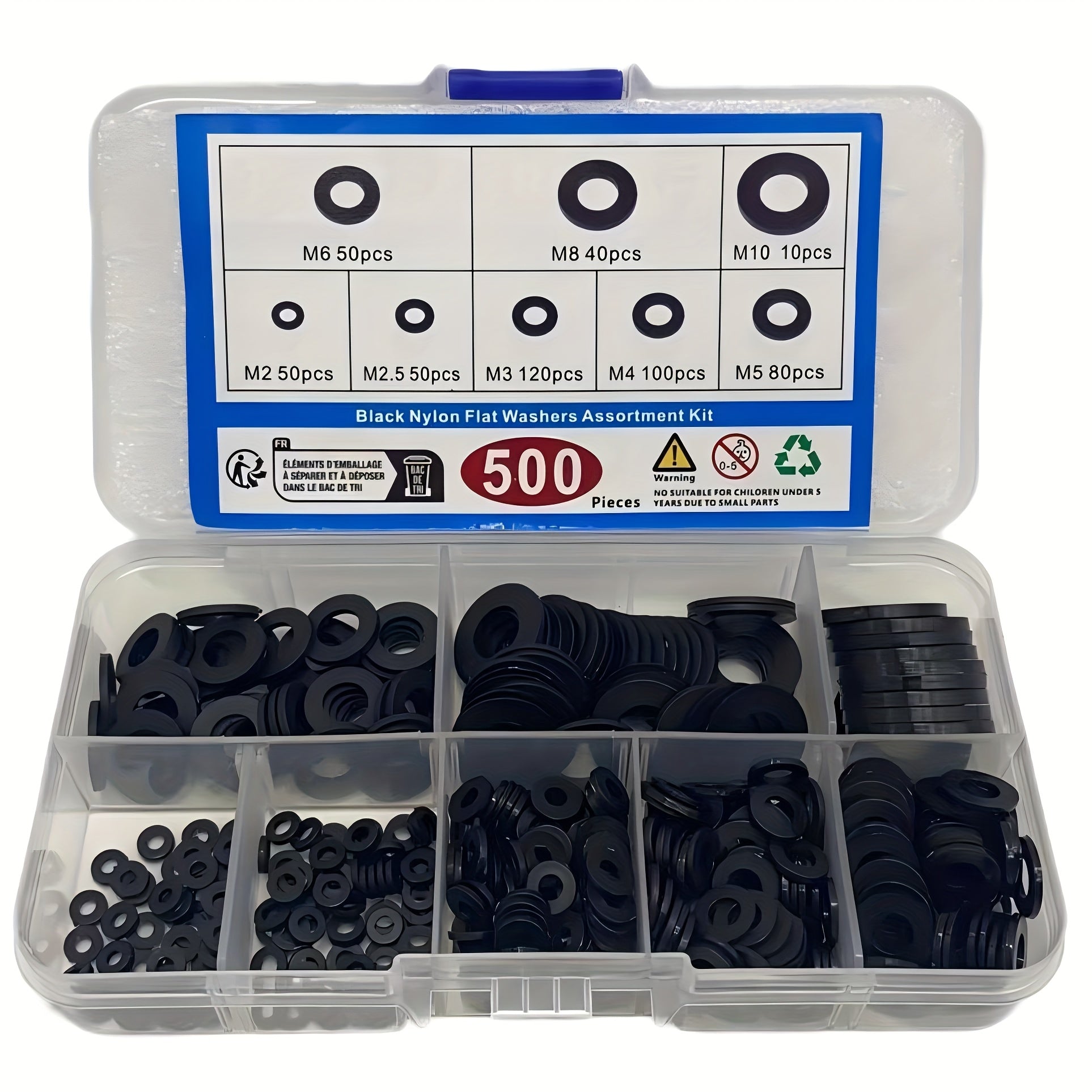 TEMU 500-1000pcs Black Nylon Flat Washer Set