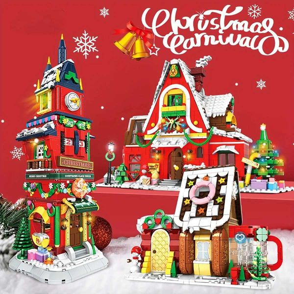 Blocks Blocks Small particle building block puzzle toys assembled building models Christmas decoration puzzle kits Christmas gifts H241111 S