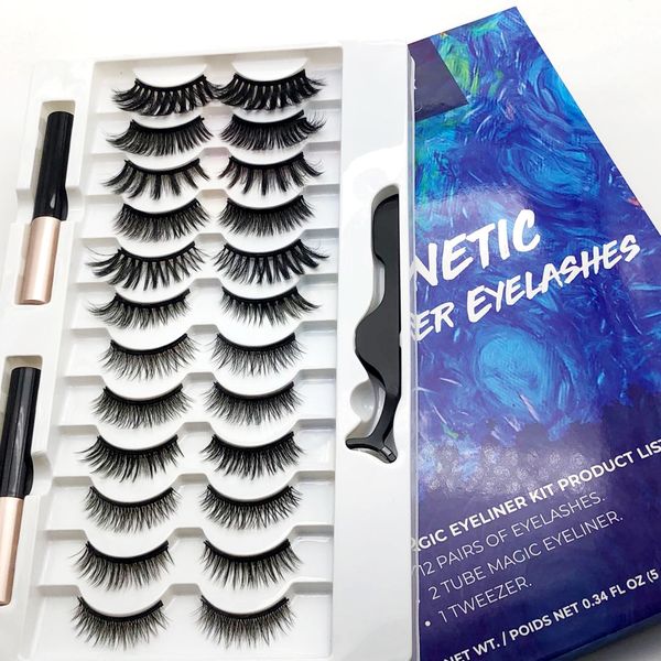False Eyelashes 12 Pairs Magnetic and Lash Tweezers with Waterproof Long Lasting Bottles Eyeliner Magnet Eye Makeup 230801