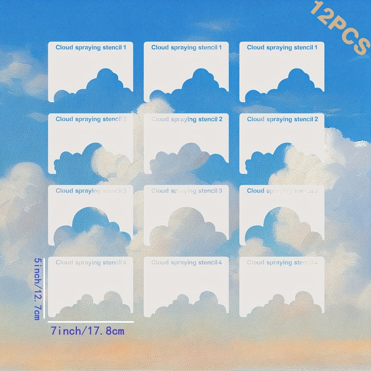 TEMU 12pcs Cloud Painting Stencils - Reusable Sky Templates For Scrapbooking, Embossing & Home Decor | Durable Plastic Craft Supplies For Projects,