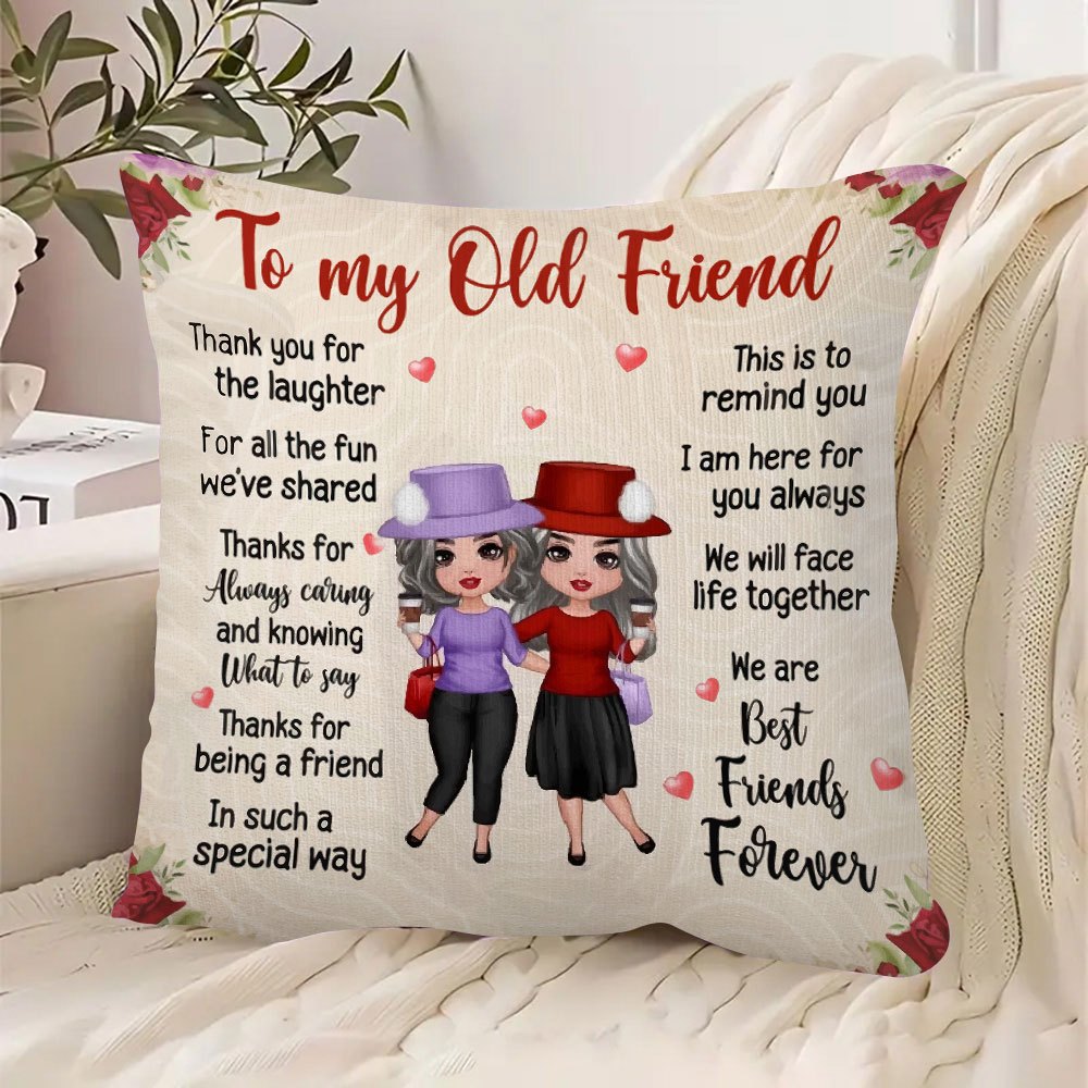 TEMU 1pc Best Friend Gift Double-sided Printed Pillowcase - Soft Polyester With Zipper Closure, Machine Washable, Friendship Quotes & Cartoon Design