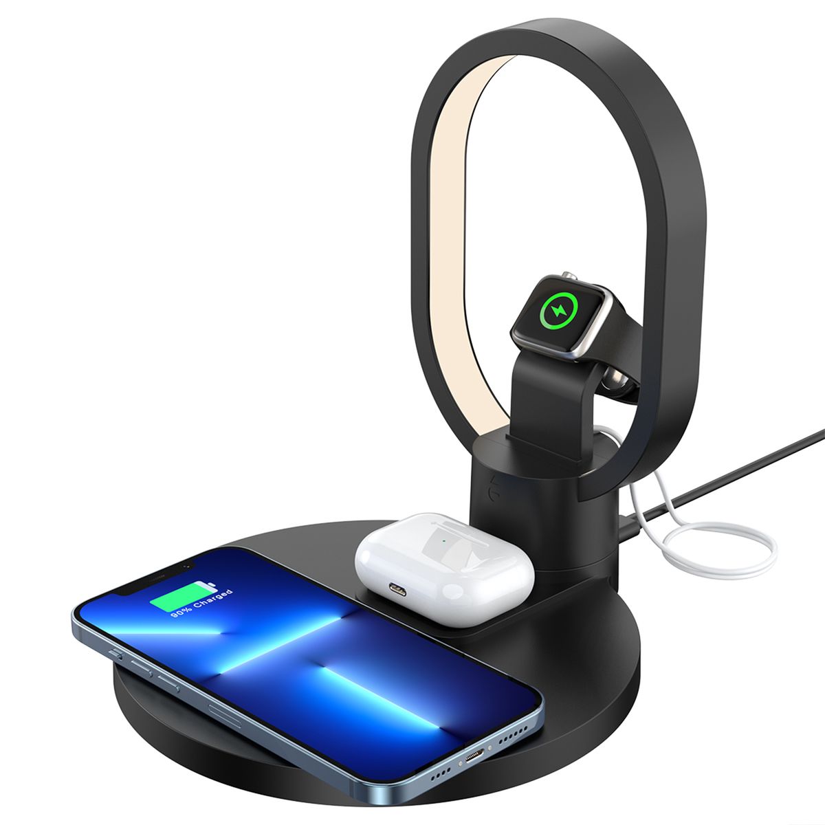 4-in-1 Wireless Charger Dock with LED - Black