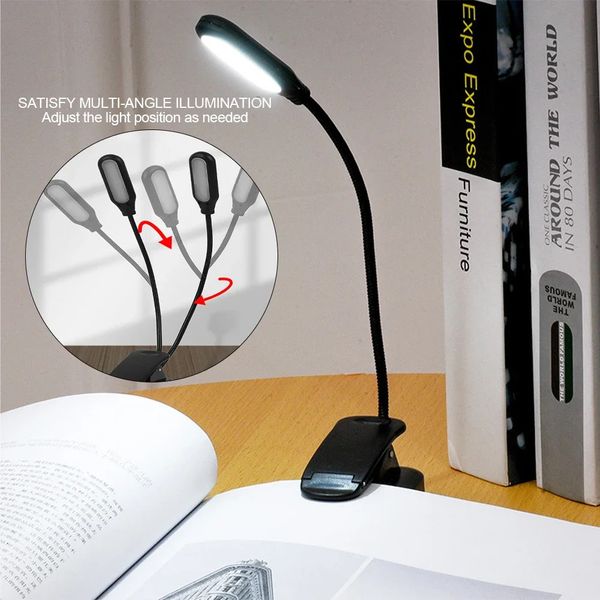 Mini LED Book Night Light Table Lamp Eye Protection Adjustable ClipOn Desk Battery Powered Flexible Study Bedroom Reading 240508