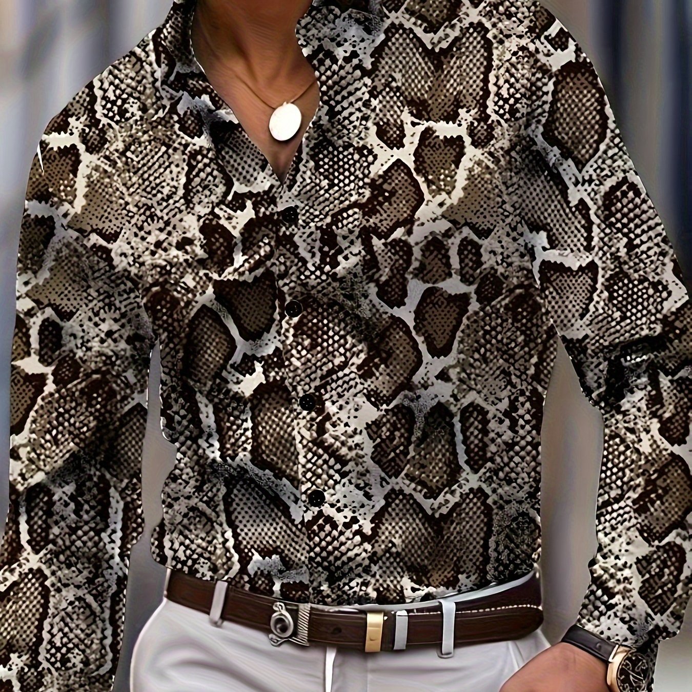 TEMU Men's Stylish Leopard Print Long Sleeve Shirt - Button-up, Non-stretch Fabric, Regular Fit, Spring & Fall, Casual Attire|leopard Print Shirt|