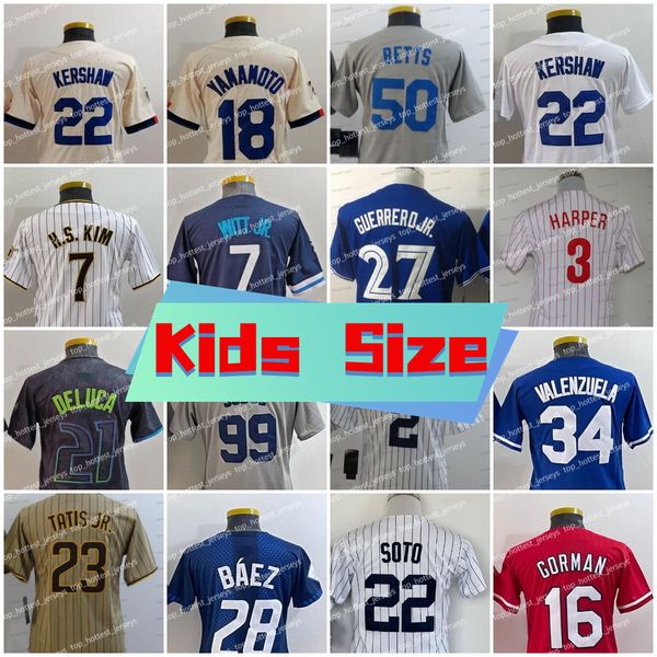 Youth Baseball Jersey Bobby Witt Jr. Ohtani Gorman Paredes Lowe Ha-Seong Kim Cabrera Goldschmidt Bohm Marte Bieber Ramirez Arozarena Judge A