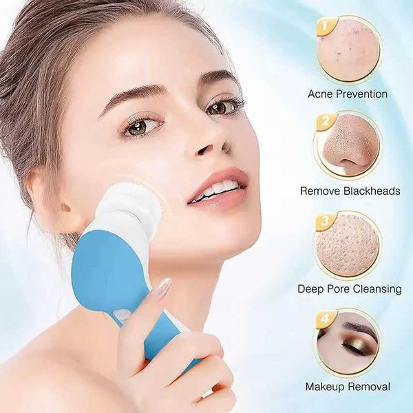 Portable Five-in-one Electric Facial Cleanser Cleansing Massage Beauty Exfoliating Waterproof Deep Cleaning Tool AA Battery Y240821