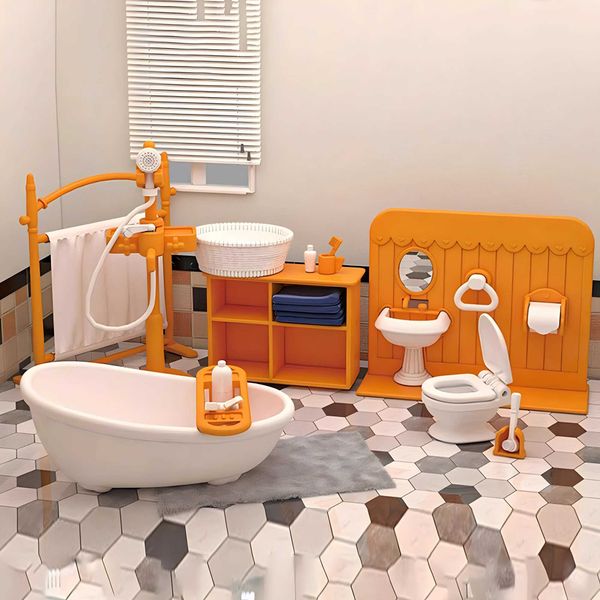 Kids Toys Mini Bathtub Banheiro Doll House Furniture Acessórios em miniatura Conjunto Y240807