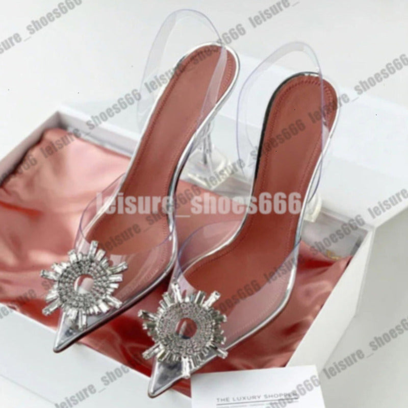Womens Satin Sling Rhinestone Sandals Pointed Toe 2025 Summer High Heels Party Wedding Bride Shoes A006