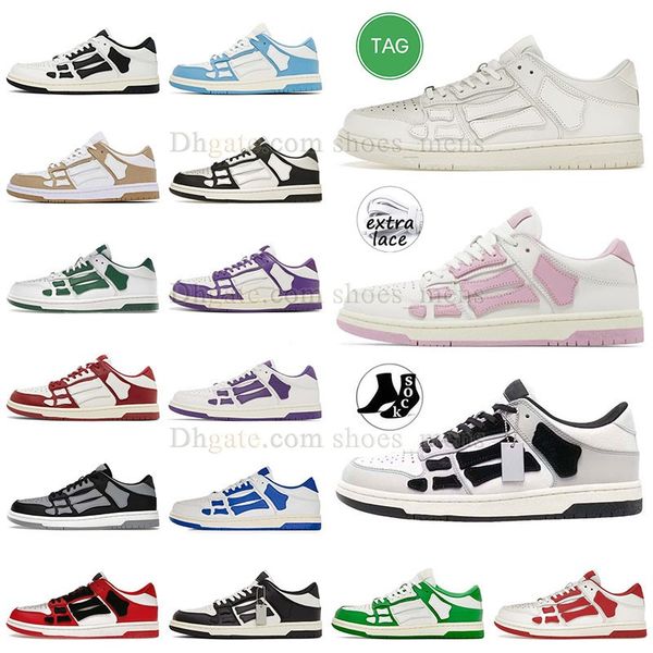 Designer de Skel Top Low Men Momen Shoes Bones Hi Couro Esqueleto de Esqueleto de Luxo Esqueleto Azul Vermelho Branco Preto Verde Cinzento C