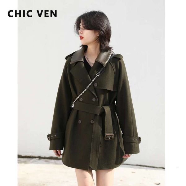 CHIC VEN Women Coat Loose Solid Double Collar Waist Belt Warm Thick Overcoat Office Lady Female Outwear Tops Autumn Winter
