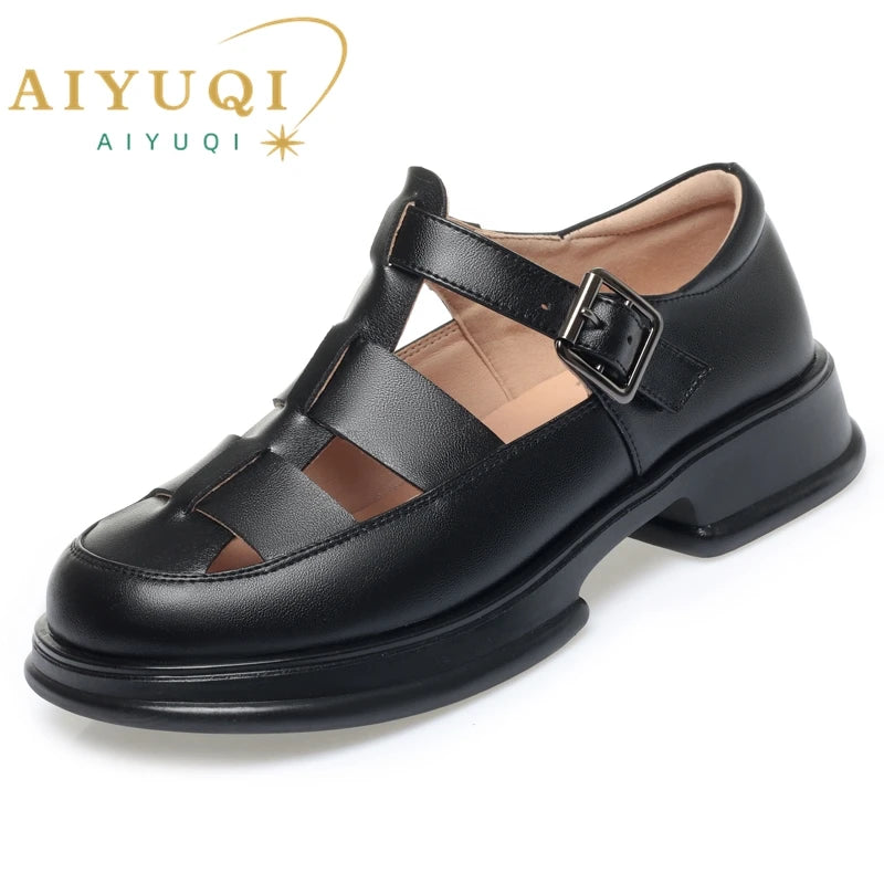 AIYUQI Roman Sandals Women Spring Genuine Leather Women&#039;s Sandals Openwork Platform Female Gladiator Sandals