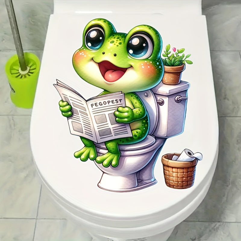 TEMU 1pc Frog-themed Toilet Tank Sticker - Easy To Apply, Self-adhesive Bathroom Wall & Seat Decal With , Durable Plastic Home Decor For Modern