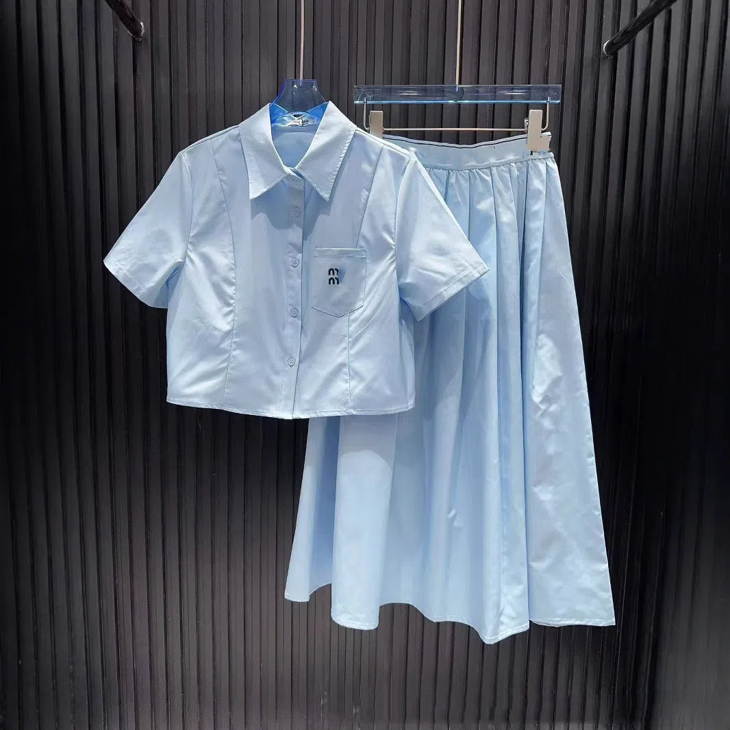 Summer Two Piece Set Women Sets Designer Womens Oufits Plaid Shirt Pleated Skirts For Girls Slim Fit Dresses Embroidered Blouses