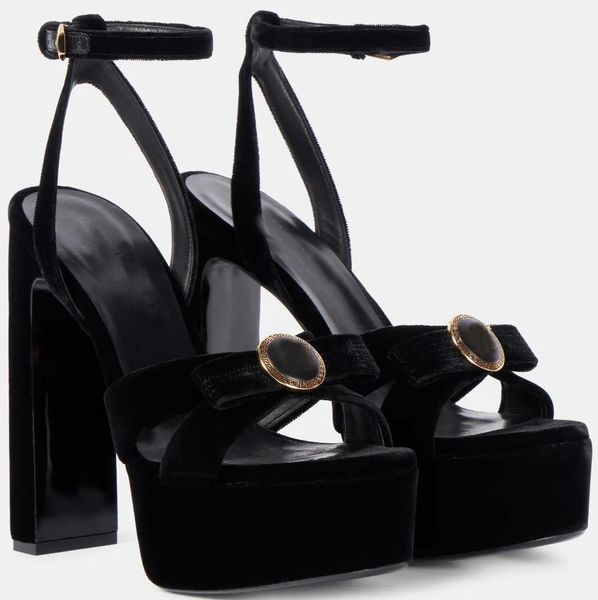 Famous Women Gianni Ribbon Bow Sandals Shoes Platform High-block Heels Round Open Toe Buckle Ankle Strap Pumps Evening Party Wedding Elegant